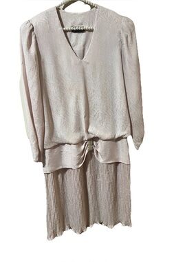 Vintage Samantha Black 1980s Drop Waist Dress Pale Pink Sz 18/20